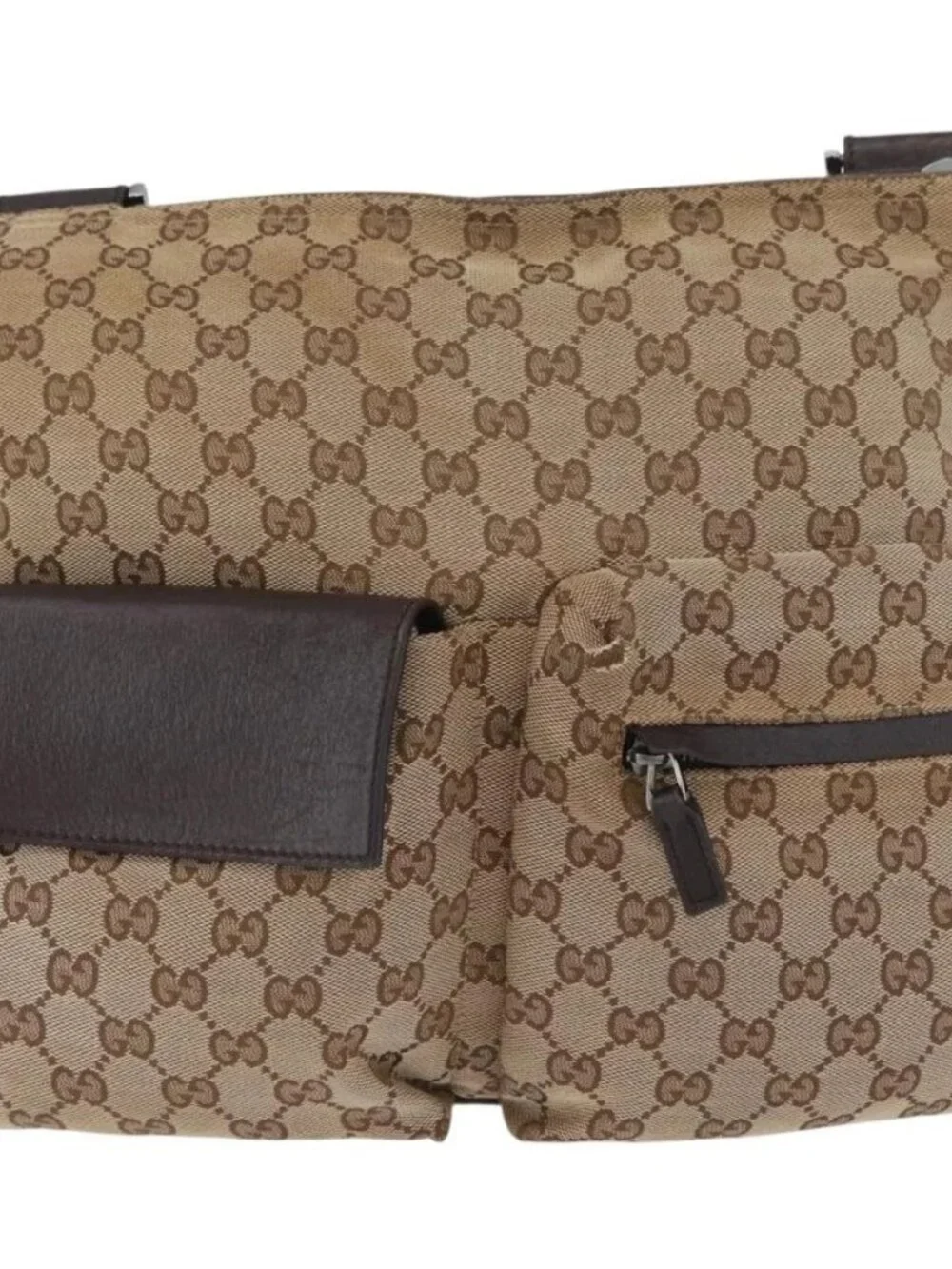 GUCCI GG Canvas Web Sherry Line Shoulder Bag Beige Silver 169937 Auth gh1991